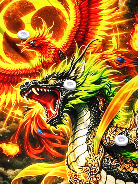Men's short sleeve dragon print shirt flat lay view