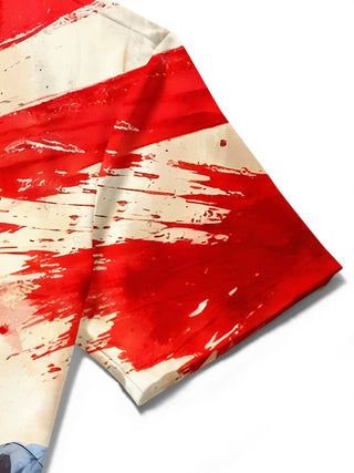 men's American flag print shirt close-up short sleeve