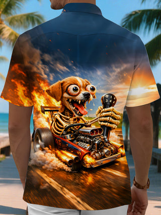 Men's fun skeleton dog print back view short sleeve shirt