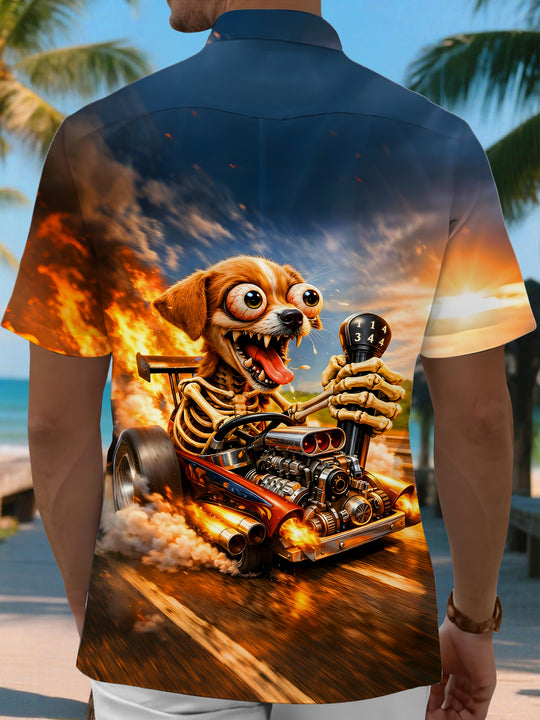 Men's fun skeleton dog print back view short sleeve shirt