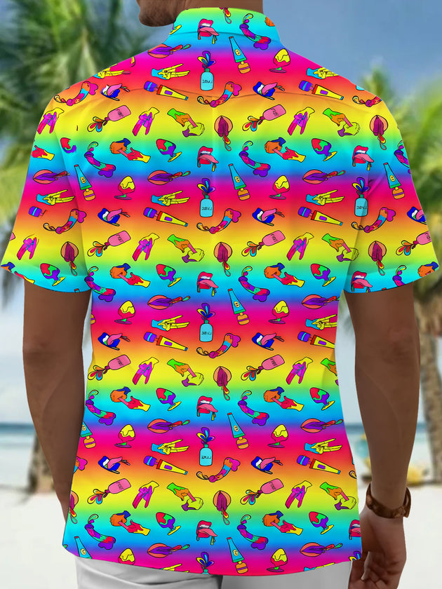 men's colorful aloha shirt back view