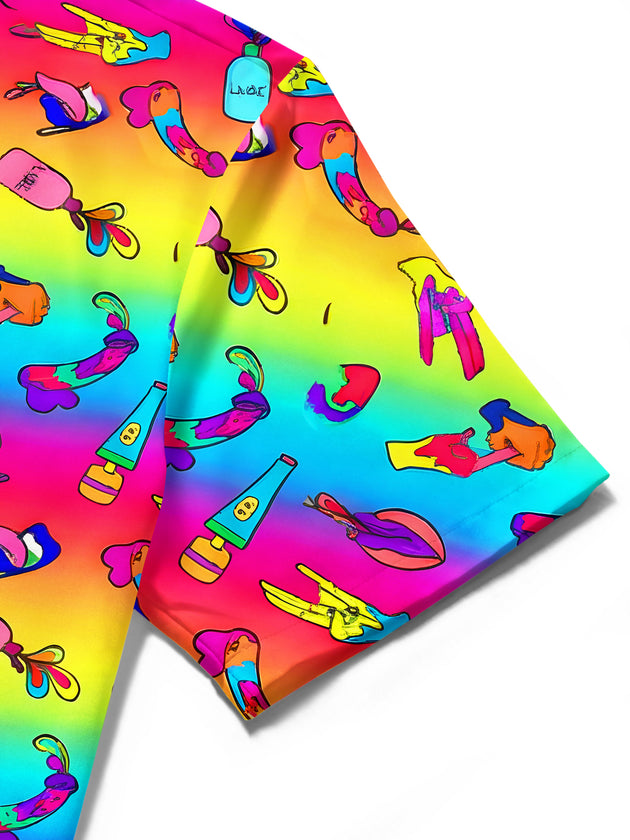 men's colorful Hawaiian shirt close-up short sleeve