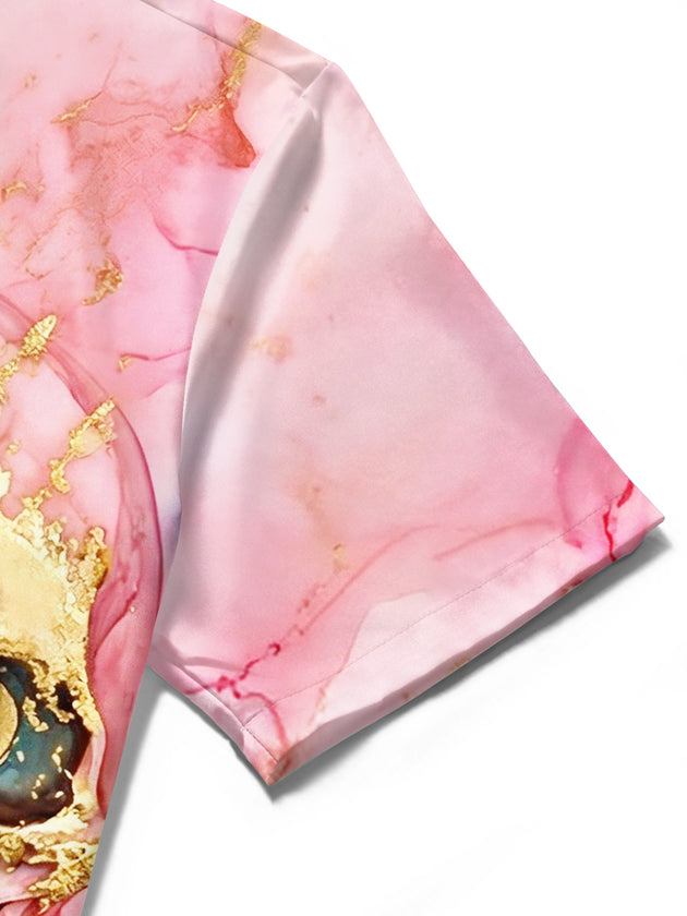 men's skull print shirt close-up short sleeve