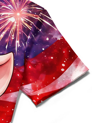 men's American flag print shirt close-up short sleeve