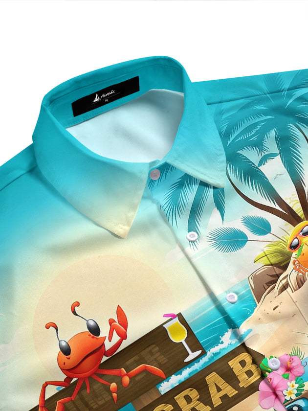 Men's aloha crab print pocket short sleeve shirt side view
