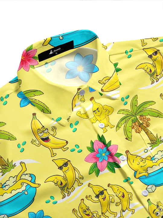 Men's banana aloha print half sleeve shirt side view