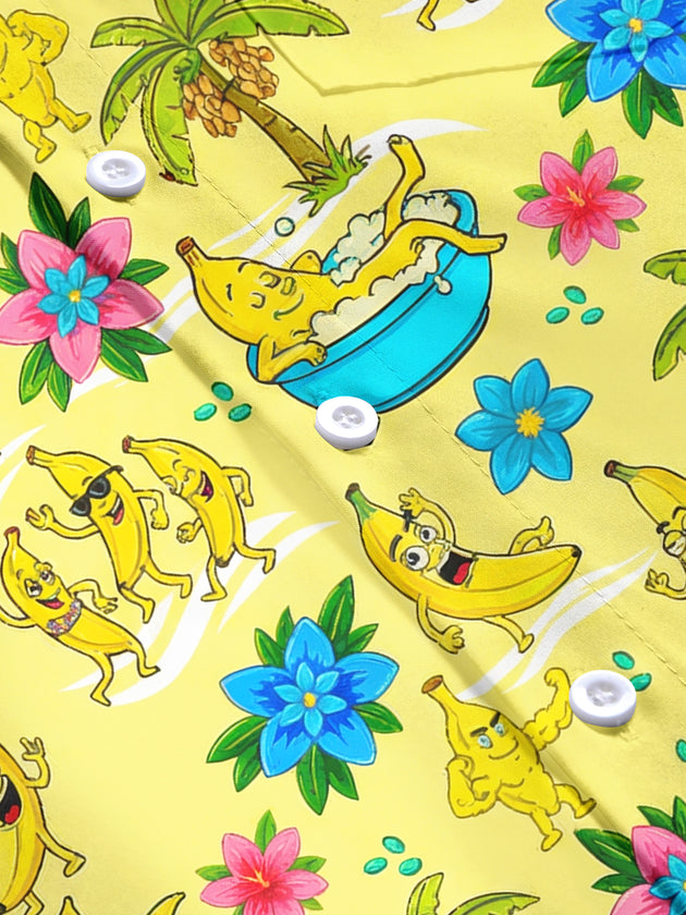 Banana Hawaiian Print Men's Pocket Short Sleeve Shirts