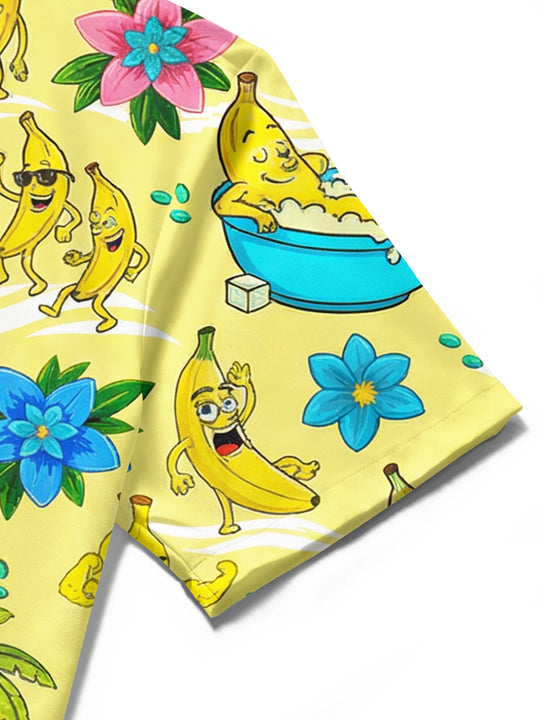 Men's banana Hawaiian short sleeve shirt pocket detail close-up