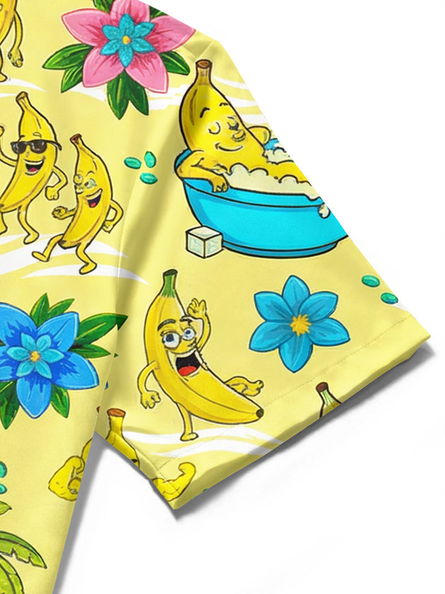 Banana Hawaiian Print Men's Pocket Short Sleeve Shirts