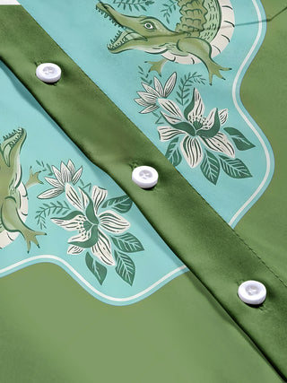 men's Hawaiian short sleeve flat lay shirt