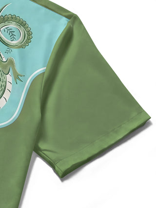 Men's abstract print Hawaiian short sleeve shirt close-up detail view