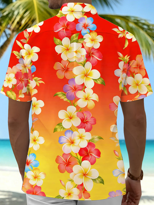 Men's gradient Hawaiian plumeria floral short sleeve shirt back view