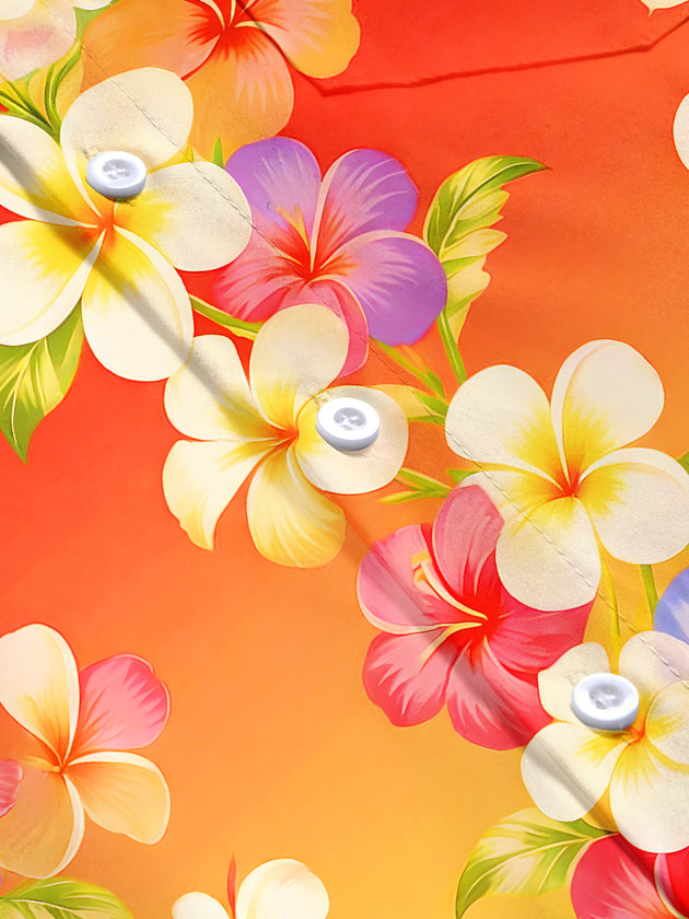Men's Hawaiian gradient plumeria floral short sleeve shirt flat lay