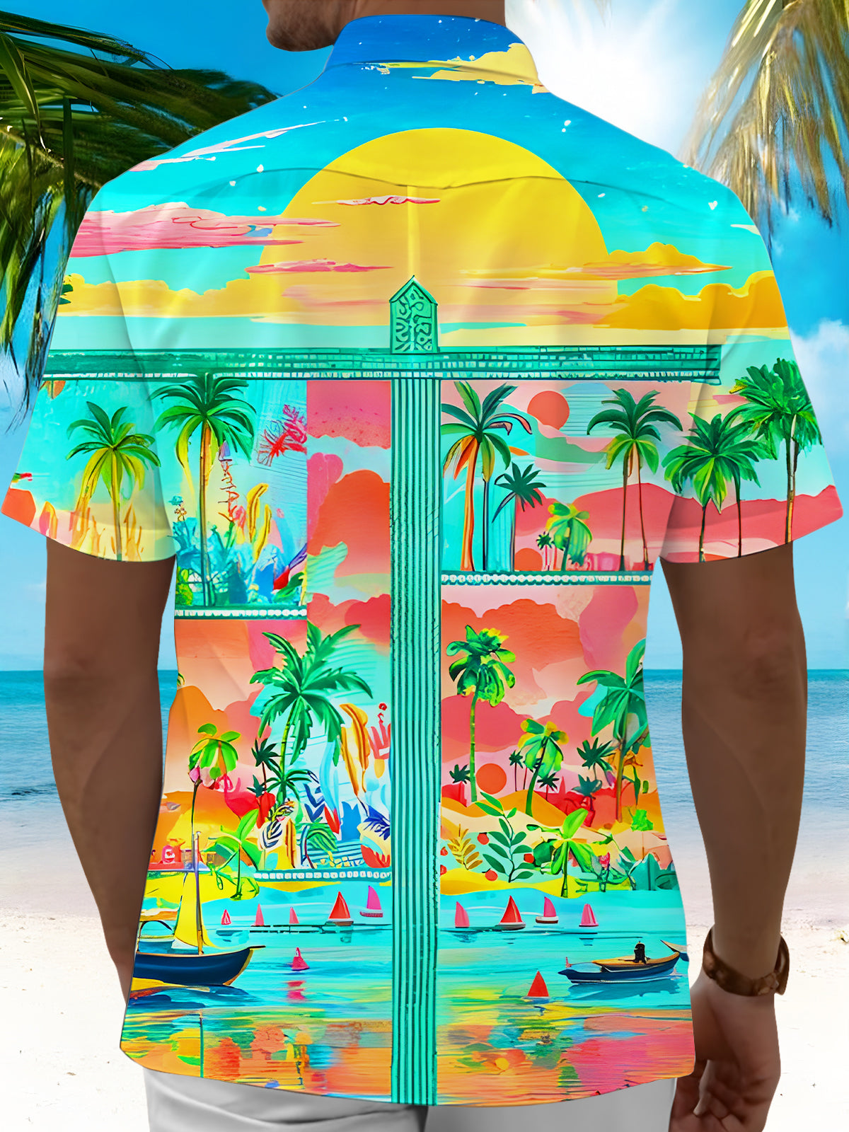 men's aloha shirt back view
