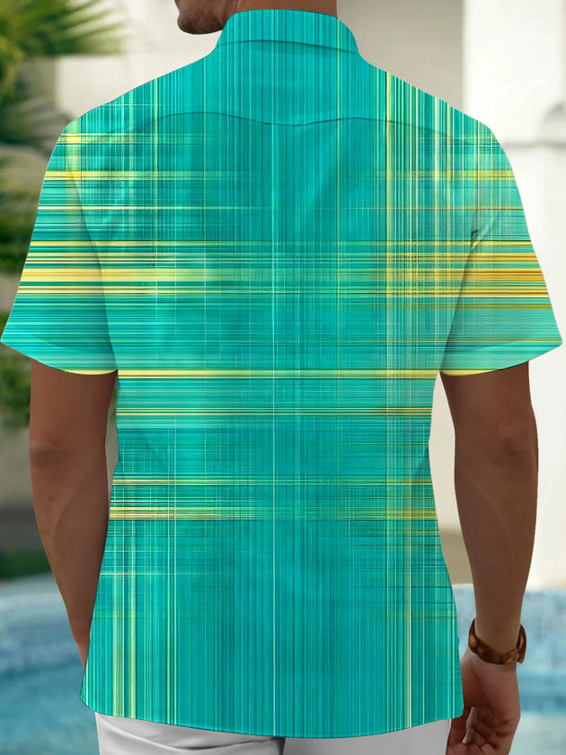 Men's short sleeve Hawaiian shirt back view with coconut tree pattern
