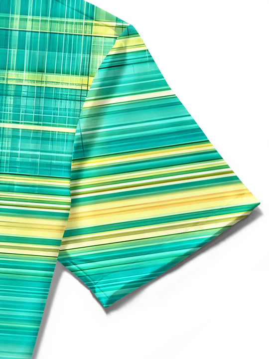 Men's tropical coconut tree print short sleeve shirt close-up detail of fabric texture