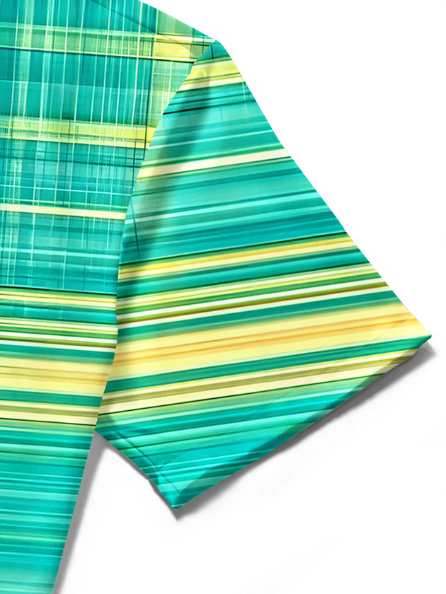 Men's tropical coconut tree print short sleeve shirt close-up detail of fabric texture