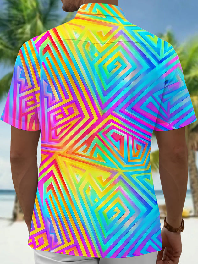 men's colorful aloha shirt back view