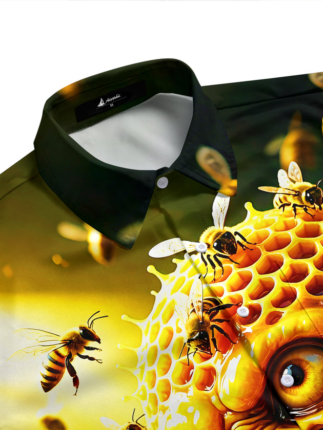 Men's dark gothic skeleton print bee swarm half sleeve shirt side view