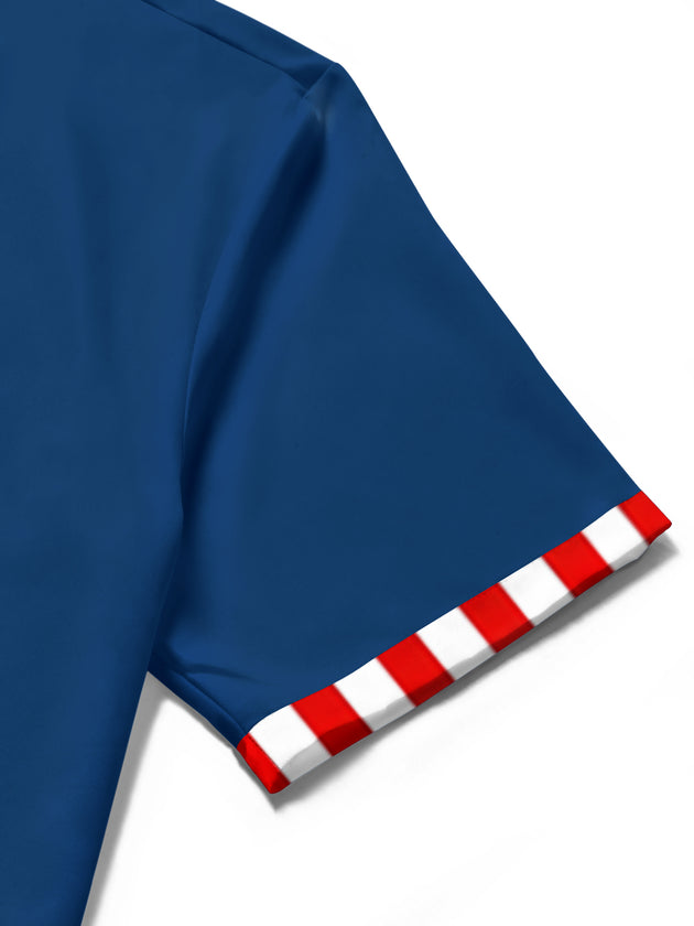 men's American flag print shirt close-up short sleeve