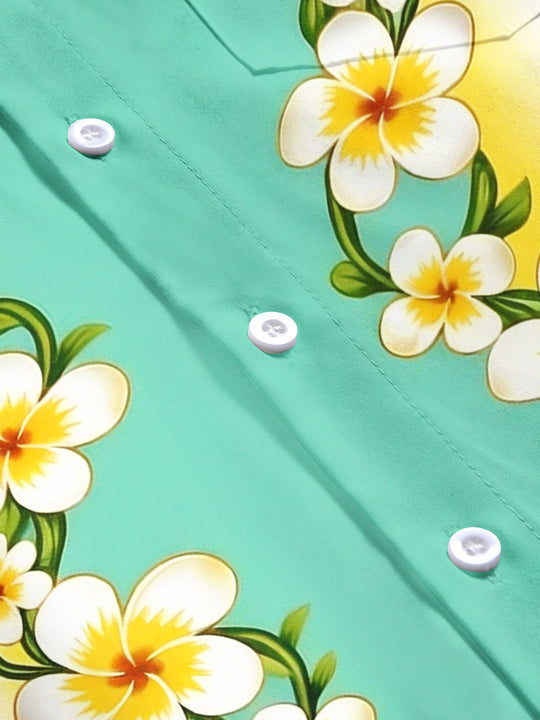 Hawaiian floral pineapple print men's shirt flat lay