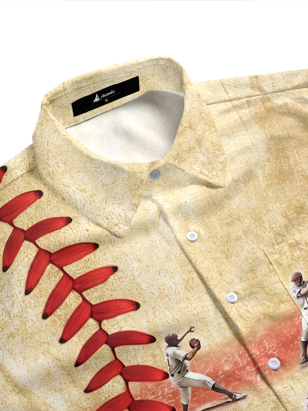 Baseball Art Print Men's Pocket Short Sleeve Shirts