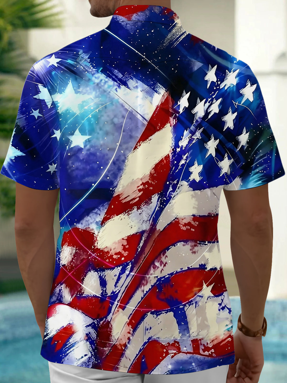 men's patriotic print shirt back view