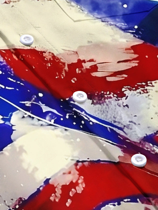 men's American flag print short sleeve flat lay shirt