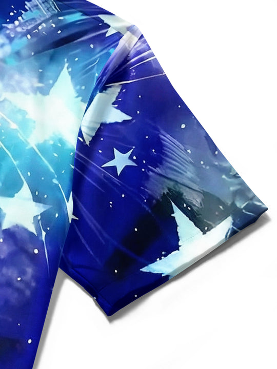 men's American flag print shirt close-up short sleeve