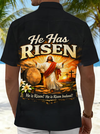 Men's dark Jesus Easter Sunday pocket short sleeve shirt back view