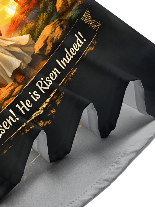 Men's dark He Has Risen Jesus Easter Sunday pocket short sleeve shirt lifestyle side view