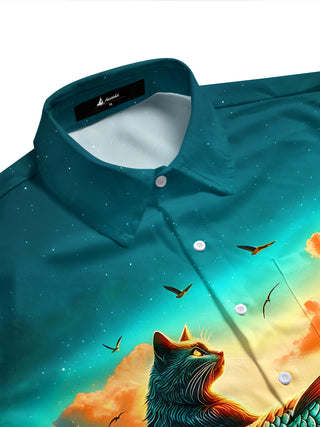 Men's coastal cat mermaid half sleeve shirt side view