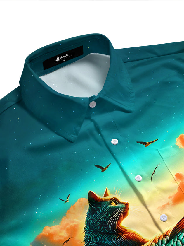 Men's coastal cat mermaid half sleeve shirt side view