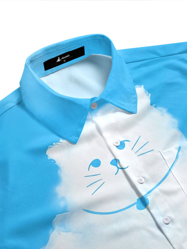 men's feline print shirt side view