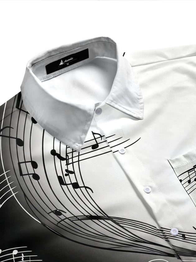 men's guitar print shirt side view