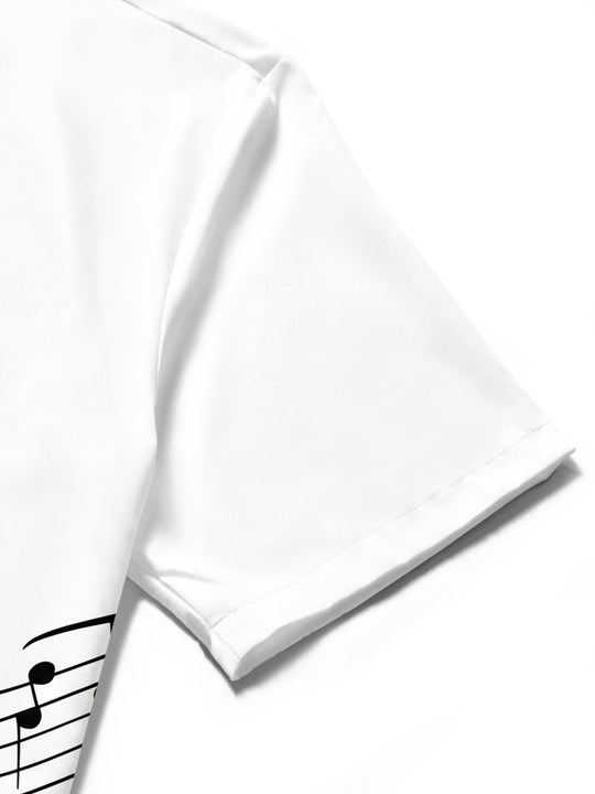 men's music print shirt close-up short sleeve