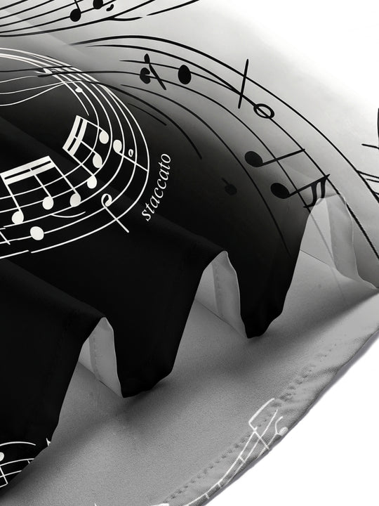 Men black white music note print short sleeve shirt lifestyle side view