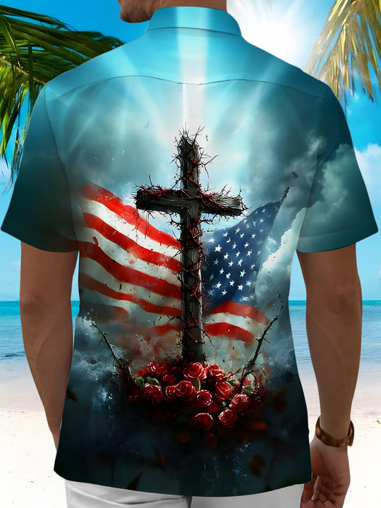 men's patriotic print shirt back view