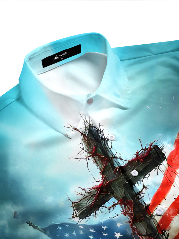 men's USA print shirt side view
