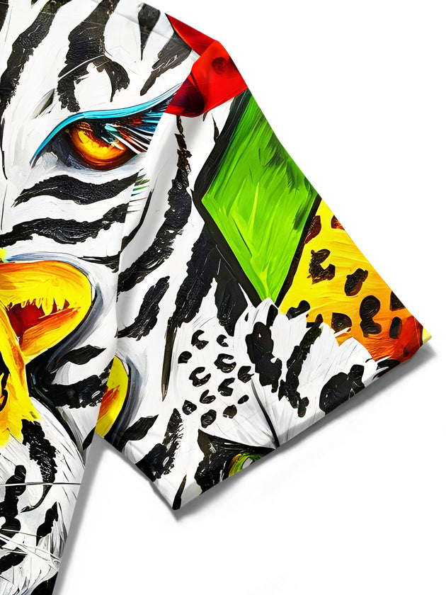 men's tiger print shirt close-up short sleeve