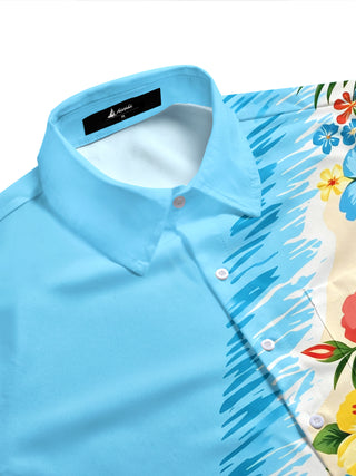 Men's multicolor aloha flower print pocket short sleeve shirt side view