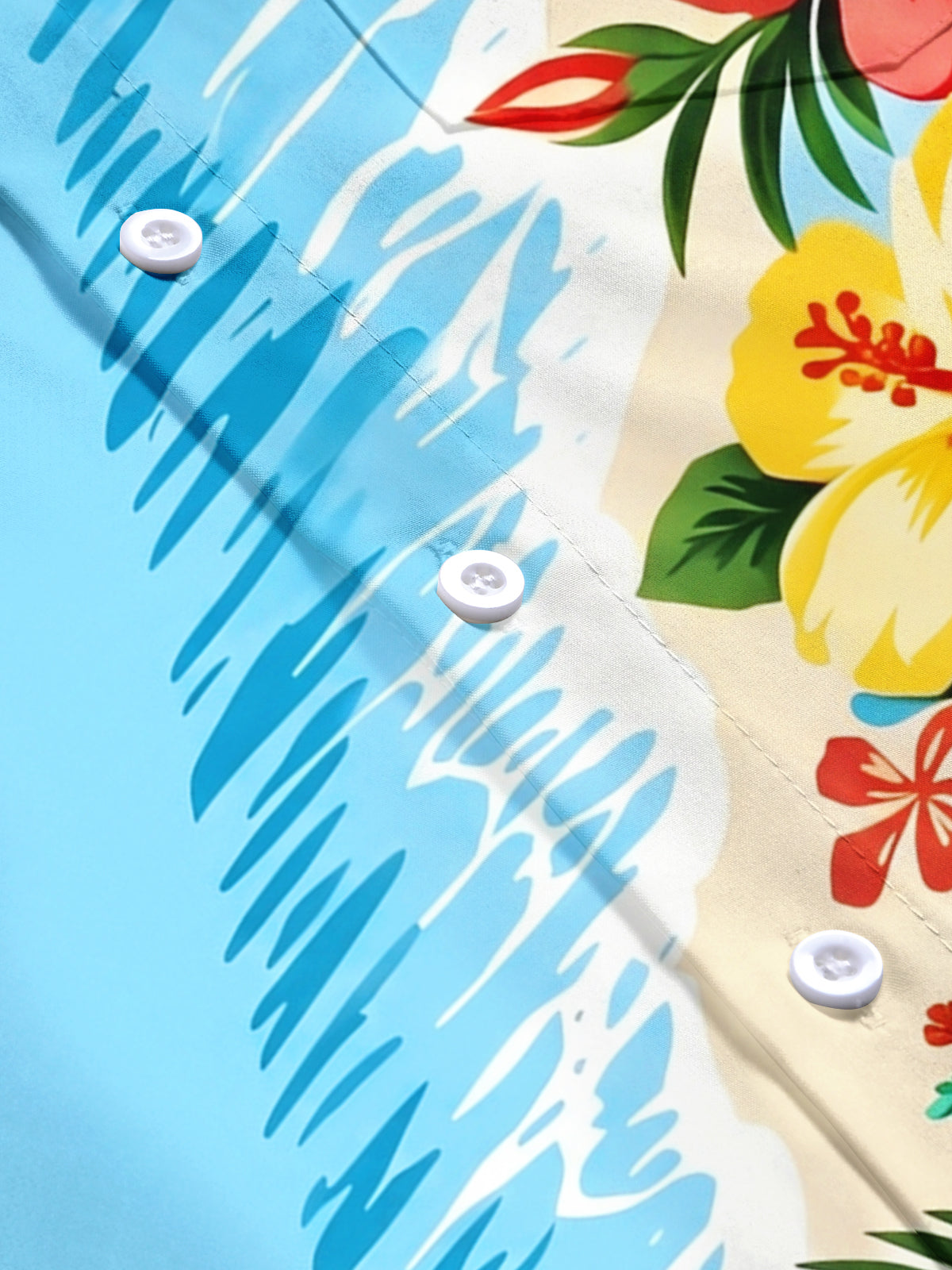 Men's Hawaiian floral short sleeve shirt flat lay pattern detail
