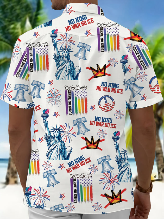 Independence Day Statue of Liberty Print Men's Pocket Short Sleeve Shirts