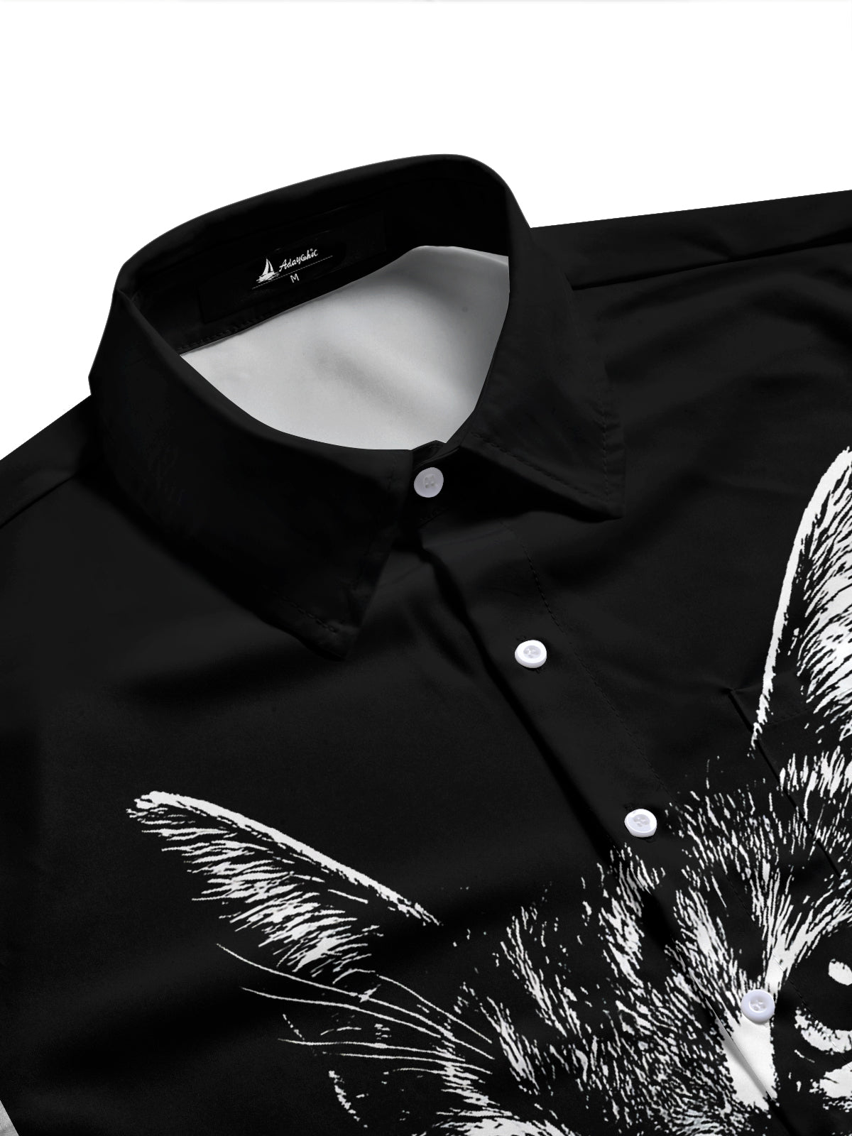 Men's cat print pocket short sleeve shirt side view with half sleeve
