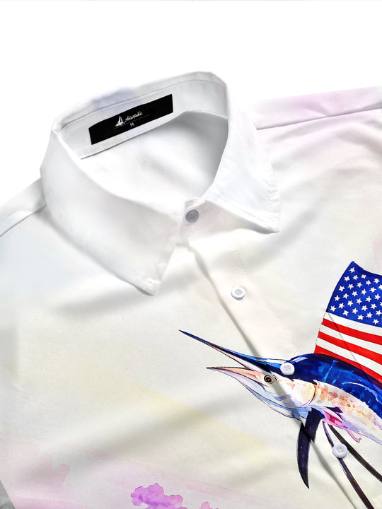 men's ocean print shirt side view
