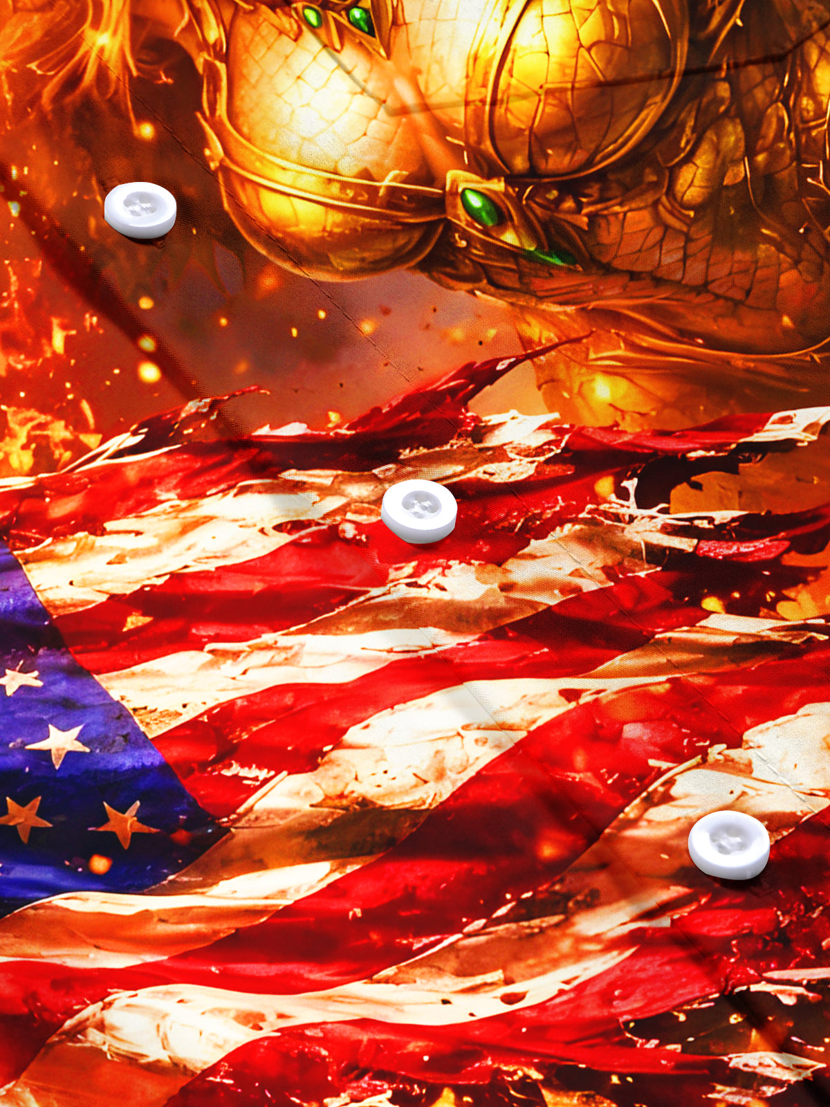 Men's dragon print American flag short sleeve shirt flat lay