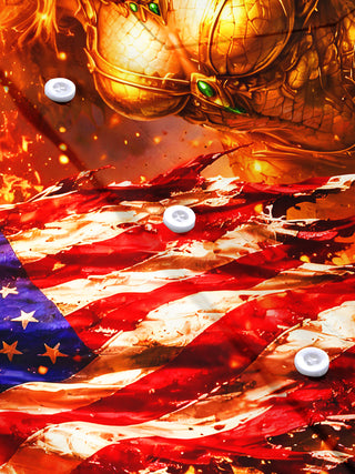 Men's dragon print American flag short sleeve shirt flat lay