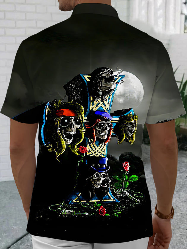 men's skeleton pattern shirt back view
