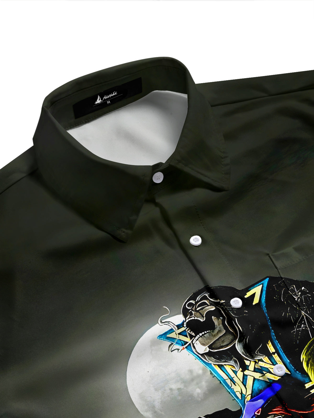 men's gothic print shirt side view