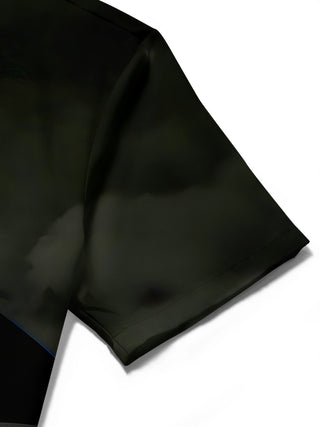 Men's dark skull cross print short sleeve shirt close-up detail view